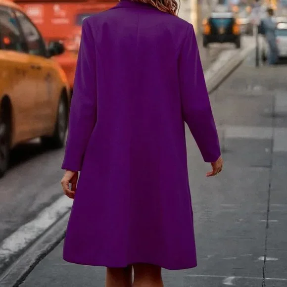Lapel Neck Double Breasted Overcoat purple - Picture 2 of 5